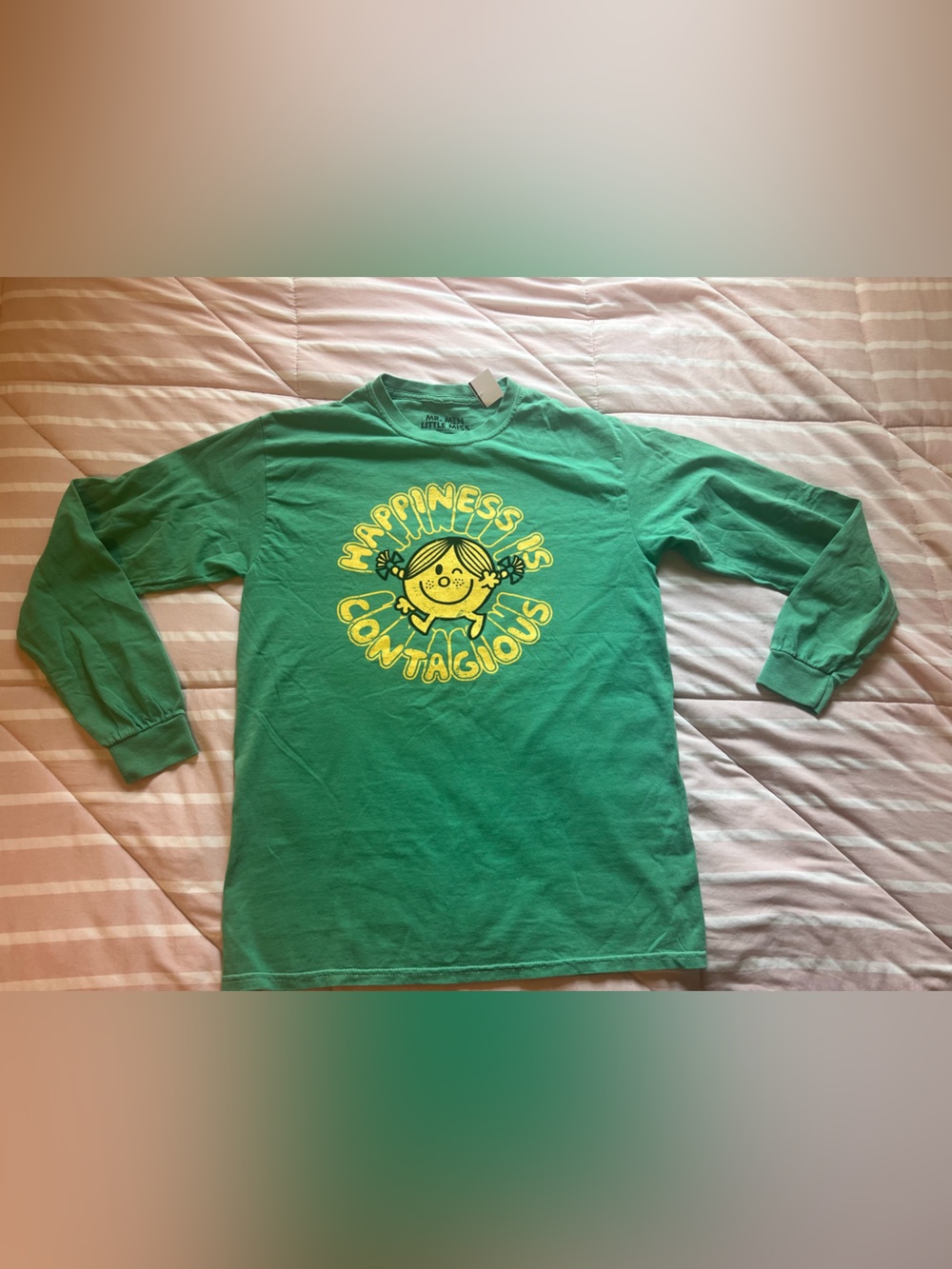 Mr Men-Little Miss Long-Sleeved Tee with “Happiness is Contagious” graphic